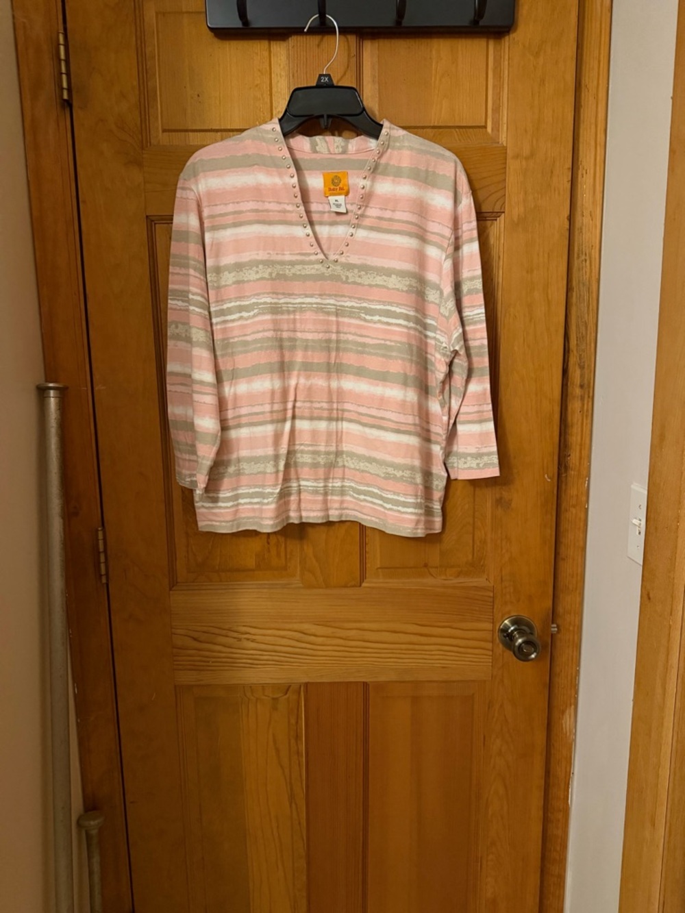 Ruby Rd. Pink and Cream Striped Long Sleeve Tee